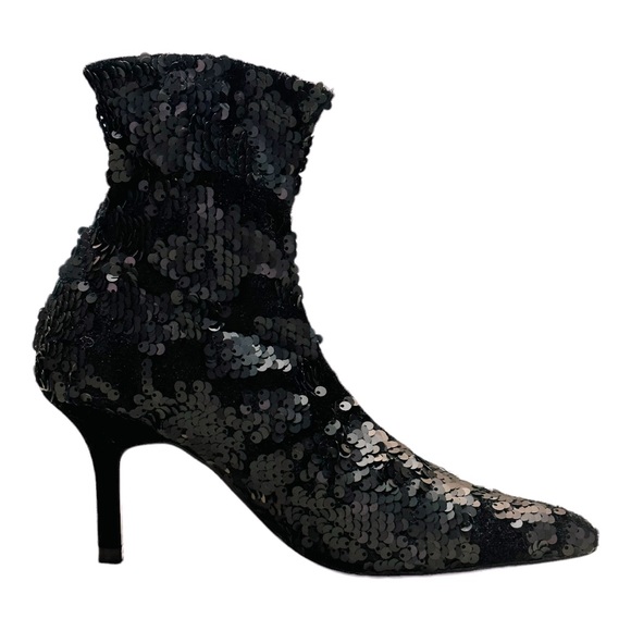 Zara Sequin Fabric / Velvet Ankle Boots - Black - Picture 4 of 15